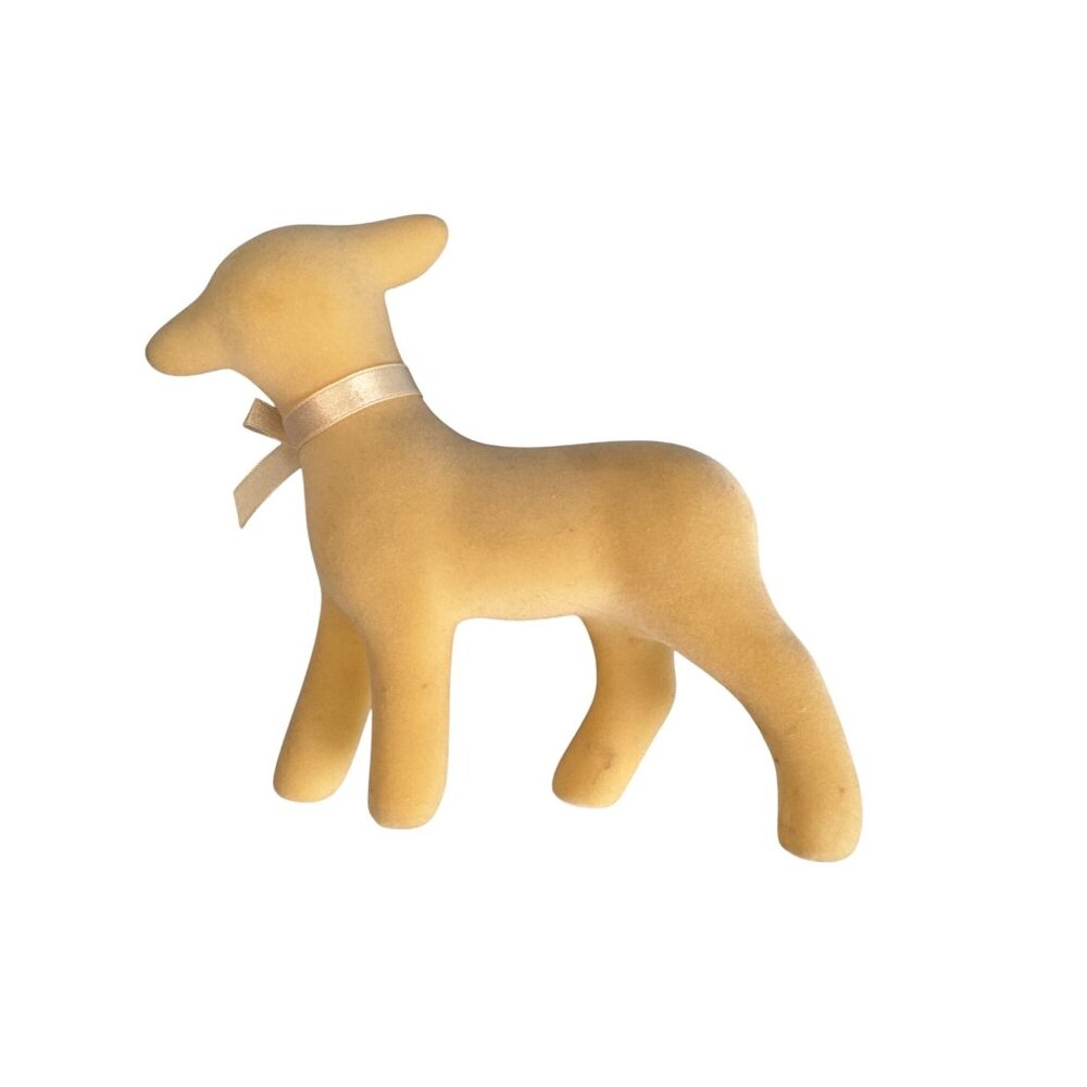 Vintage Midcentury Flocked Lamb Figurine W/ Satin Bow 7.5" - Picture 5 of 9